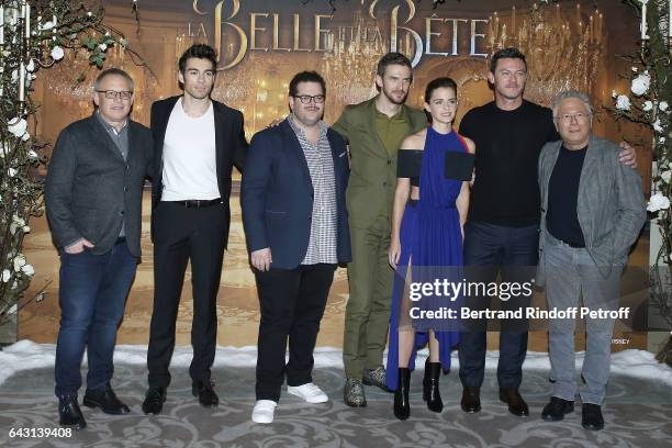 Actor Josh Gad, Actor and Singer Alexis Loizon, Director Bill Condon, Actor Dan Stevens, Actress Emma Watson, Actor Luke Evans and Composer Alan...