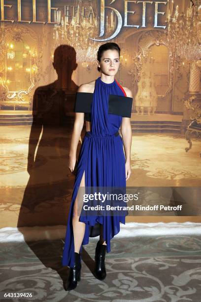 Actress Emma Watson attends "The Best and Beauty - La Belle et la Bete" Paris Premiere at Hotel Meurice on February 20, 2017 in Paris, France.