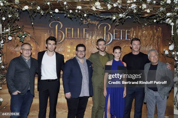 Actor Josh Gad, Actor and Singer Alexis Loizon, Director Bill Condon, Actor Dan Stevens, Actress Emma Watson, Actor Luke Evans and Composer Alan...