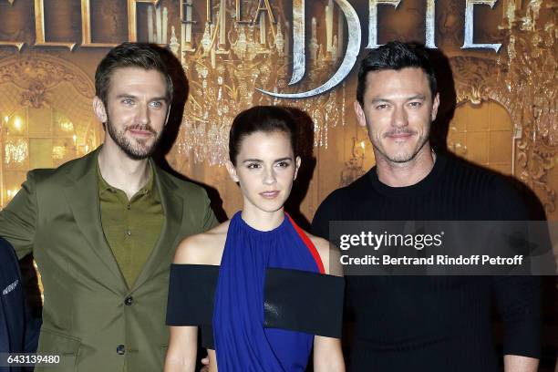 Actor Dan Stevens; Actress Emma Watson and Actor Luke Evans attend "The Best and Beauty - La Belle et la Bete" Paris Premiere at Hotel Meurice on...