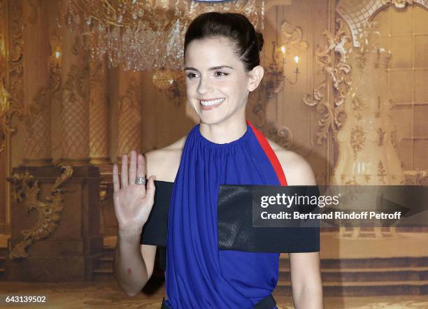 Actress Emma Watson attends "The Best and Beauty - La Belle et la Bete" Paris Premiere at Hotel Meurice on February 20, 2017 in Paris, France.