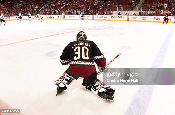Marek Langhamer of the Arizona Coyotes prepares for a game against the San Jose Sharks at Gila River Arena on February 18, 2017 in Glendale, Arizona.