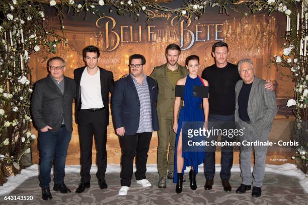 Director Bill Condon, Actors Alexis Loizon, Josh Gad, Dan Stevens, Emma Watson, Luke Evans and composer Alan Menken attend the "Beast And Beauty - La...