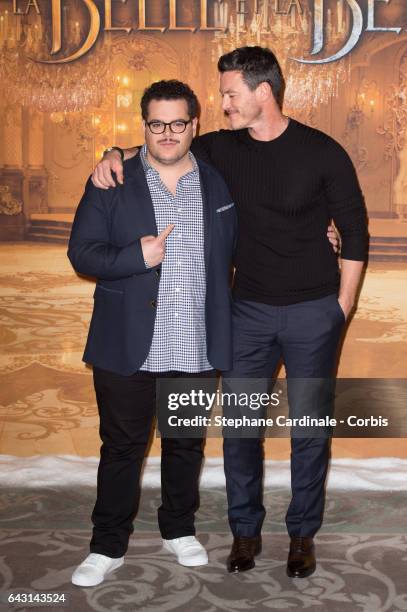 Josh Gad and Luke Evans attend the "Beast And Beauty - La Belle Et La Bete" Paris Photocall at Hotel Meurice on February 20, 2017 in Paris, France.