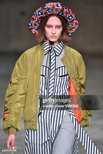 Model walks the runway at the House of Holland Ready to Weat Fall Winter 2017-2018 fashion show during the London Fashion Week February 2017...