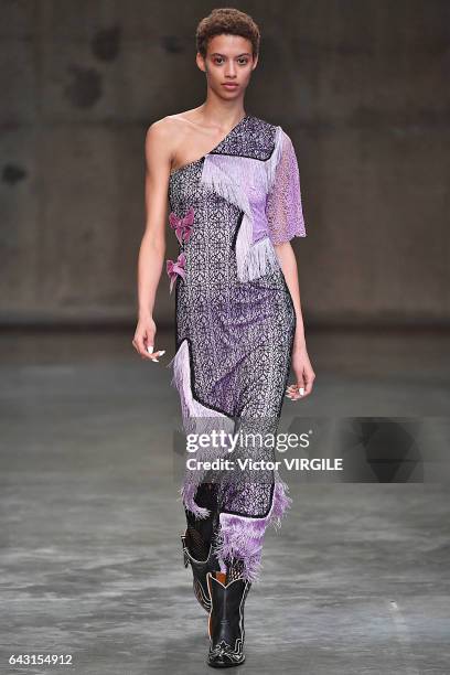 Model walks the runway at the House of Holland Ready to Weat Fall Winter 2017-2018 fashion show during the London Fashion Week February 2017...