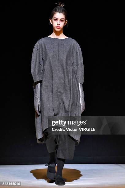 Model walks the runway at the CHALAYAN Ready to Wear Fall Winter 2017-2018 fashion show during the London Fashion Week February 2017 collections on...