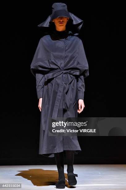 Model walks the runway at the CHALAYAN Ready to Wear Fall Winter 2017-2018 fashion show during the London Fashion Week February 2017 collections on...