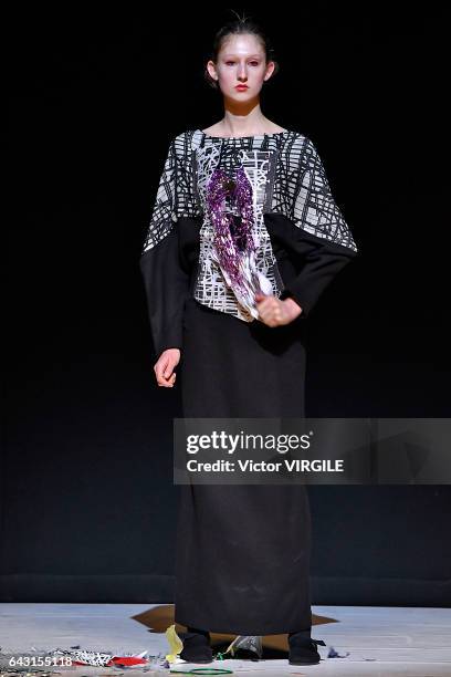 Model walks the runway at the CHALAYAN Ready to Wear Fall Winter 2017-2018 fashion show during the London Fashion Week February 2017 collections on...