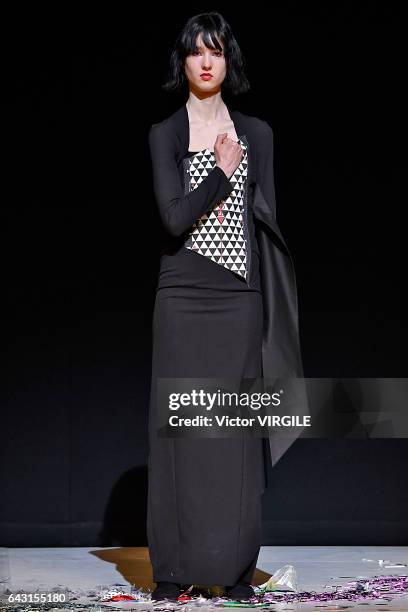 Model walks the runway at the CHALAYAN Ready to Wear Fall Winter 2017-2018 fashion show during the London Fashion Week February 2017 collections on...