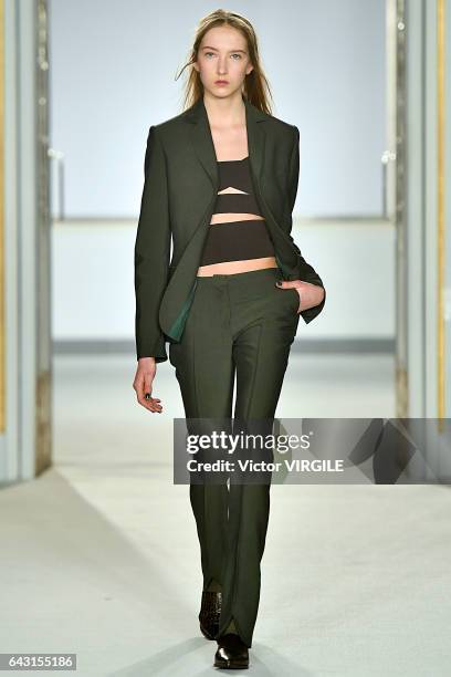 Model walks the runway at the Jasper Conran Ready to Wear Fall Winter 2017-2018 fashion show during the London Fashion Week February 2017 collections...