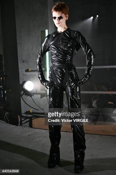 Model walks the runway at the Gareth Pugh Ready to Wear Fall Winter 2017-2018 fashion show during the London Fashion Week February 2017 collections...