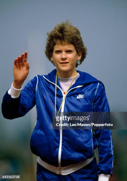 South African-born athlete Zola Budd of Great Britain at the UK Athletics Championships, circa 1984.