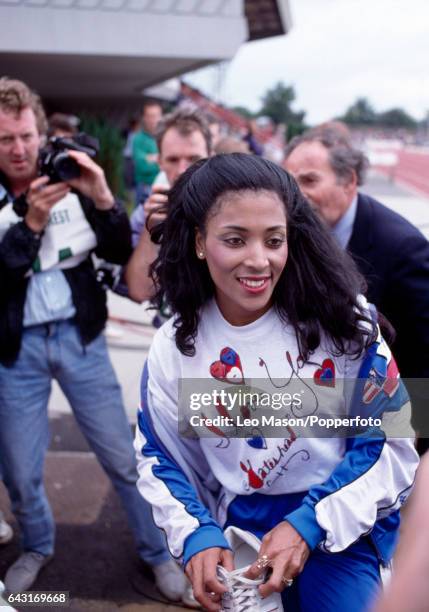 Florence Griffith-Joyner of the USA during the Dairy Crest International Athletics meet at Kelvin Hall in Glasgow, circa 1988.