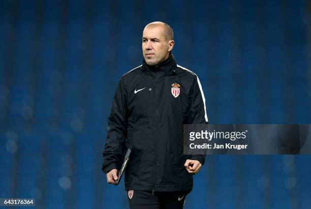 Leonardo Jardim manager of Monaco looks on during a Monaco Training Session and Press Conference ahead of their UEFA Champions League Round of 16...
