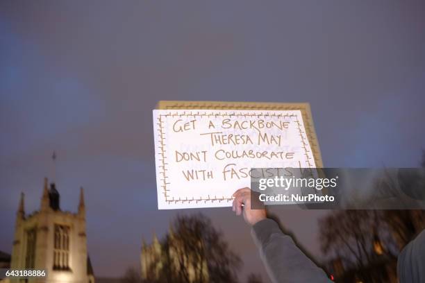 Thousands of protesters holding placards take part in a rally in Parliament Square against US president Donald Trump's state visit to the UK on...