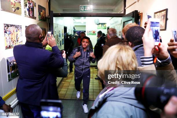 Alexis Sanchez of Arsenal arrives at the stadium for the Emirates FA Cup fifth round match between Sutton United and Arsenal on February 20, 2017 in...