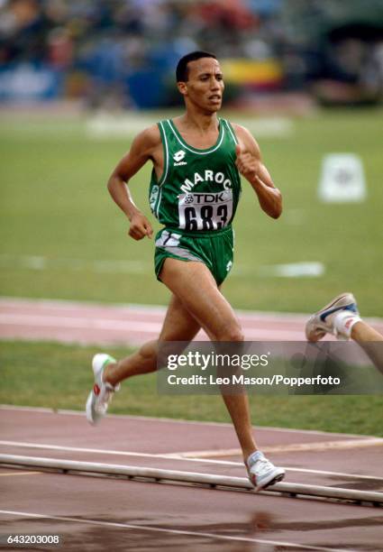 Said Aouita of Morocco enroute to winning the gold medal in the men's 5000 metres during the World Athletics Championships in Rome on 6th September...