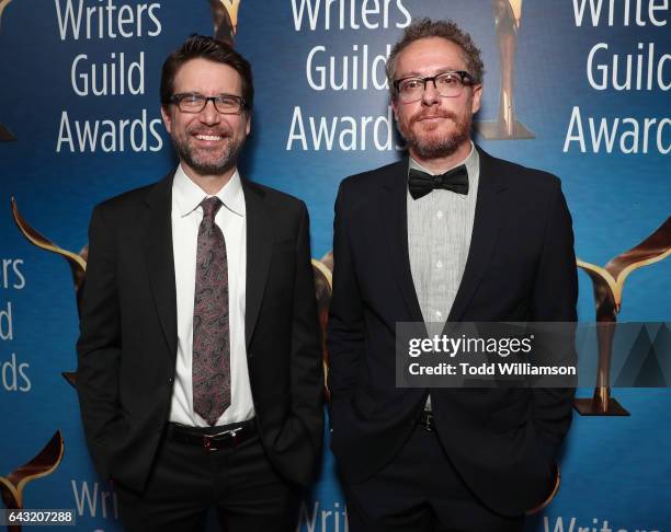 Rhett Reese and Paul Wernick attend the 2017 Writers Guild Awards L.A. Ceremony at The Beverly Hilton Hotel on February 19, 2017 in Beverly Hills,...