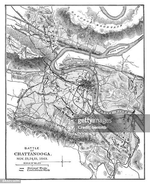 battle of chattanooga map - civil war stock illustrations