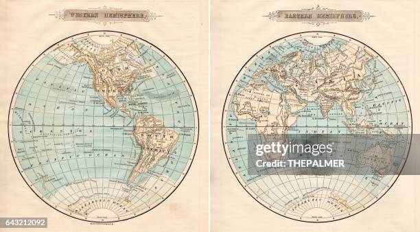 world in hemispheres 1881 - eastern hemisphere stock illustrations