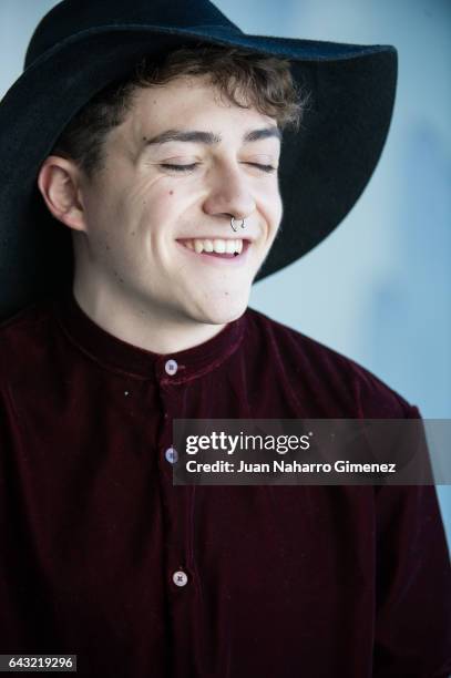 Edgar Ayuso wearing Zara jacket, jeans, shirt and hat at Ifema on February 20, 2017 in Madrid, Spain.