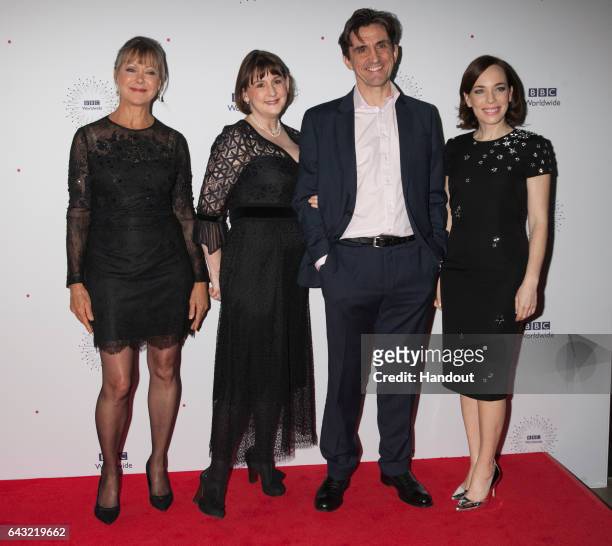 In this handout image provided by the BBC, Jenny Agutter, Heidi Thomas, Stephen McGann and Laura Main attend the TV buyers at BBC Worldwide's...