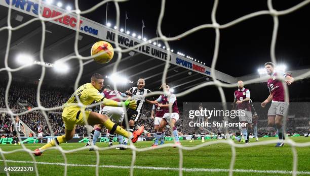 Yoan Gouffran scores the opening goal for Newcastle during the Sky Bet Championship match between Newcastle United and Aston Villa at St James' Park...