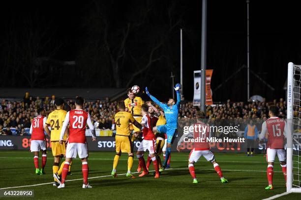 Jamie Collins of Sutton United heads the ball at goal during the Emirates FA Cup fifth round match between Sutton United and Arsenal on February 20,...