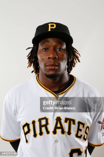 Gift Ngoepe of the Pittsburgh Pirates poses for a photograph during MLB spring training photo day on February 19, 2017 at Pirate City in Bradenton,...