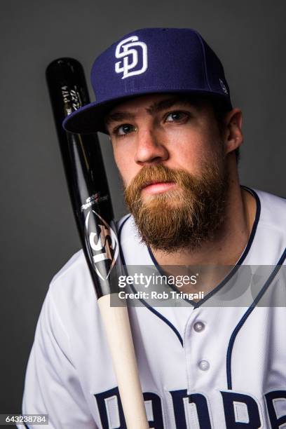 Collin Cowgill of the San Diego Padres poses for a portrait at the Peoria Sports Complex on February 19, 2017 in Peoria Arizona.