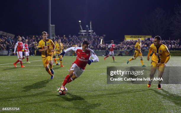 Alexis Sanchez of Arsenal in action during The Emirates FA Cup Fifth Round match between Sutton United and Arsenal on February 20, 2017 in Sutton,...