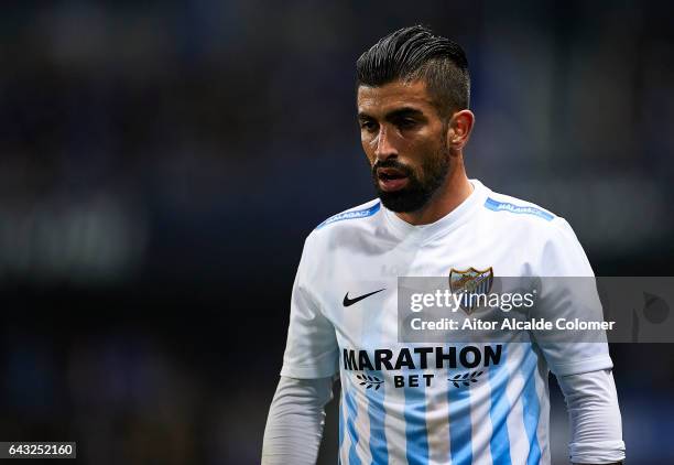 Miguel Torres of Malaga CF looks on during La Liga match between Malaga CF and UD Las Palmas at La Rosaleda Stadium February 20, 2017 in Malaga,...