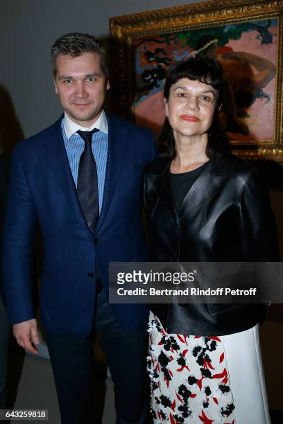 Russian Deputy Minister of Culture Sergey Obyvalin and Director of "Musee des Beaux Arts Pouchkine", Marina Loshak attend the Private View of "Icones...
