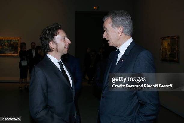 Stephane Bern and Owner of LVMH Luxury Group Bernard Arnault attend the Private View of "Icones de l'Art Moderne, la Collection Chtchoukine" at...