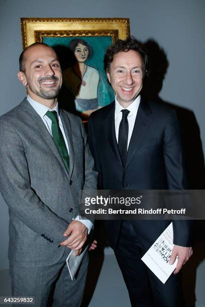 Lionel Bounoua and Stephane Bern attend the Private View of "Icones de l'Art Moderne, la Collection Chtchoukine" at Fondation Louis Vuitton on...