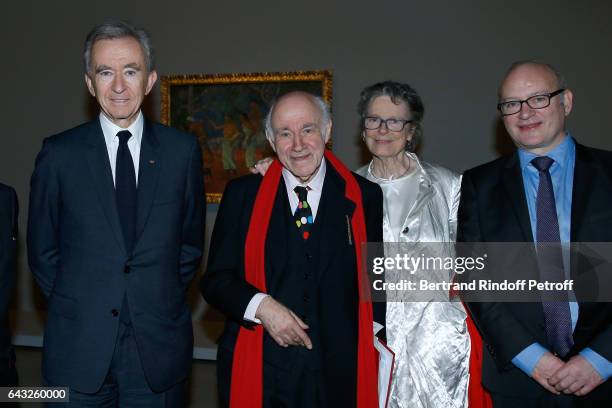 Owner of LVMH Luxury Group Bernard Arnault, Pierre Rosenberg, his wife Beatrice de Rothschild and Didier Selles attend the Private View of "Icones de...