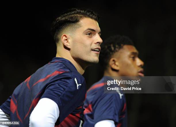 Granit Xhaka of Arsenal before the match between Sutton United and Arsenal on February 20, 2017 in Sutton, Greater London.