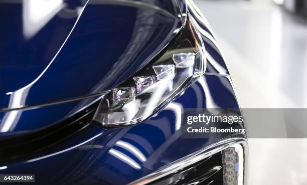 Toyota Motor Corp. Mirai fuel-cell vehicle stands in the inspection area on the production line of the company's Motomachi plant in Toyota City,...