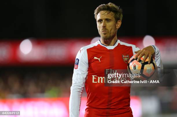 Nacho Monreal of Arsenal during The Emirates FA Cup Fifth Round match between Sutton United and Arsenal on February 20, 2017 in Sutton, Greater...