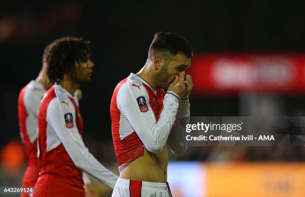 Lucas Perez of Arsenal during The Emirates FA Cup Fifth Round match between Sutton United and Arsenal on February 20, 2017 in Sutton, Greater London.