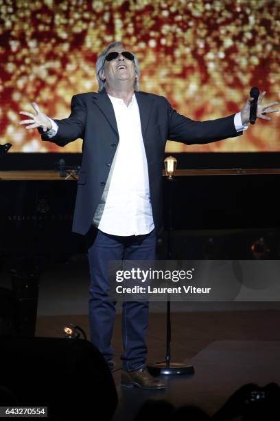Gilbert Montagne performs during "La Nuit De La Deprime 2017" at Folies Bergeres on February 20, 2017 in Paris, France.