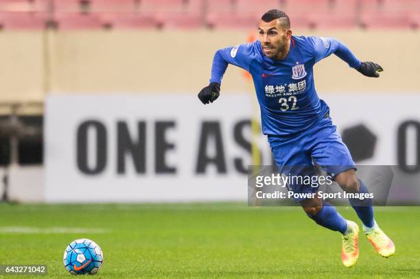 Carlos Tevez of Shanghai Shenhua FC in action during their AFC Champions League 2017 Playoff Stage match between Shanghai Shenhua FC and Brisbane...