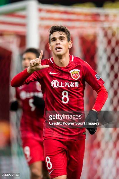 Oscar dos Santos Emboaba Junior of Shanghai SIPG FC celebrates during their AFC Champions League 2017 Playoff Stage match between Shanghai SIPG FC...