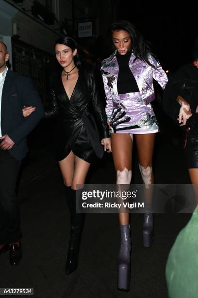 Bella Hadid and Winnie Harlow arriving at Cirque le Soir club after attending LFW a/w 2017: Love Me 17 X Burberry party at Annabel's on Day 4 of...