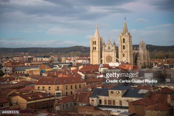 the cathedral of leon from the distance, castilla and leon, spain - castilla leon stock pictures, royalty-free photos & images