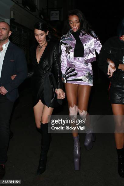 Bella Hadid and Winnie Harlow arriving at Cirque le Soir club after attending LFW a/w 2017: Love Me 17 X Burberry party at Annabel's on Day 4 of...