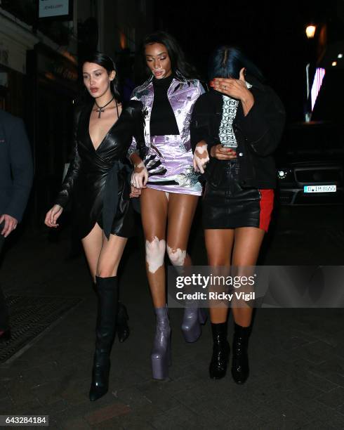 Bella Hadid and Winnie Harlow arriving at Cirque le Soir club after attending LFW a/w 2017: Love Me 17 X Burberry party at Annabel's on Day 4 of...