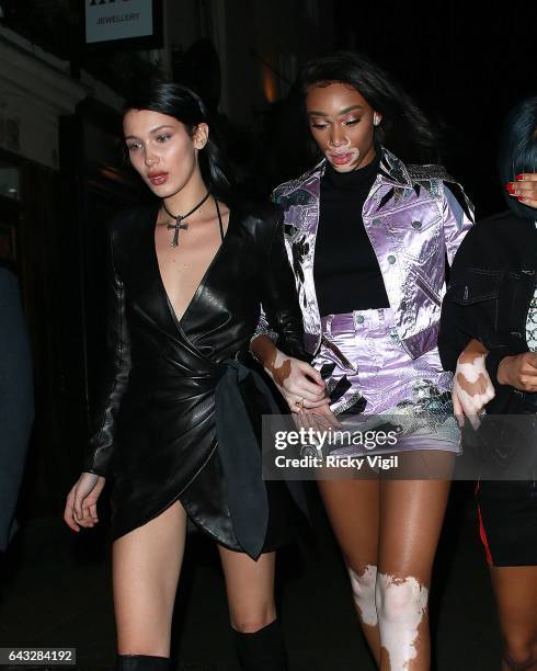 Bella Hadid and Winnie Harlow arriving at Cirque le Soir club after attending LFW a/w 2017: Love Me 17 X Burberry party at Annabel's on Day 4 of...