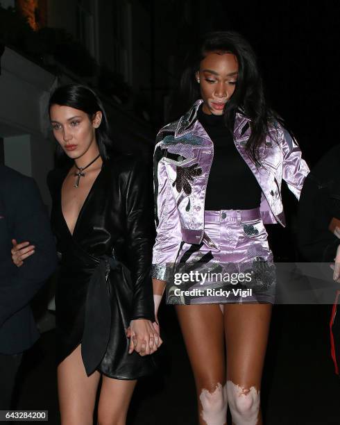 Bella Hadid and Winnie Harlow arriving at Cirque le Soir club after attending LFW a/w 2017: Love Me 17 X Burberry party at Annabel's on Day 4 of...